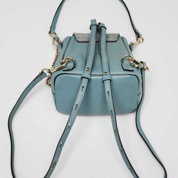 Chloe Light Blue Leather and Suede Mini Faye Backpack Bag - Picture 3 of 11